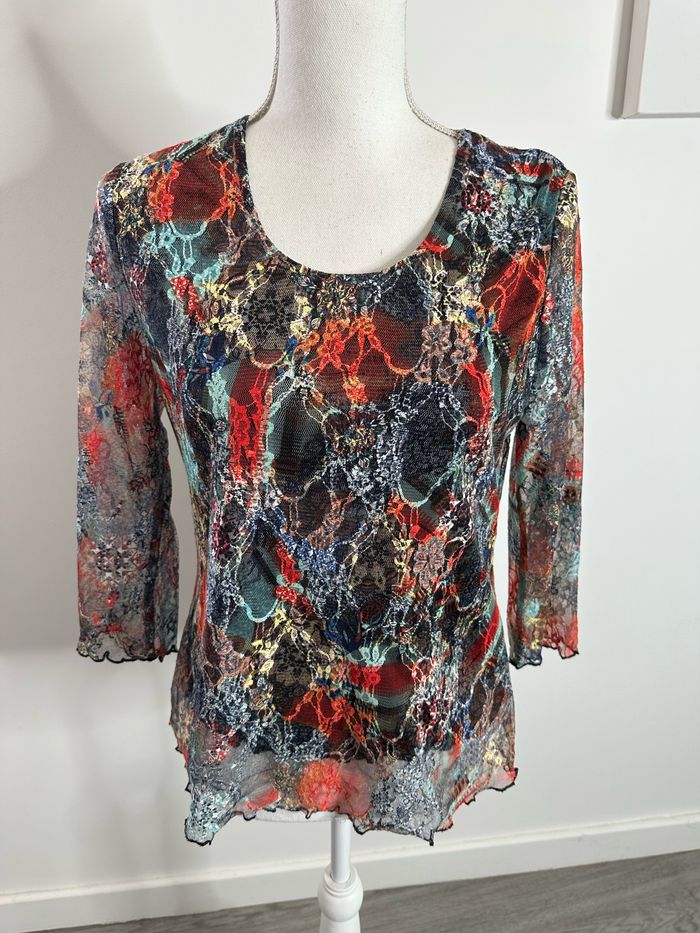 Blouse en dentelle multicolore Christine Laure T2 42/44 XL/XXL