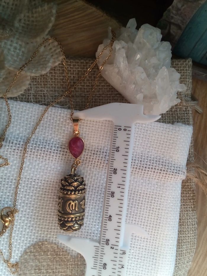 Collier urne amulette et connecteur en pierre de rubis brut serti - photo numéro 3