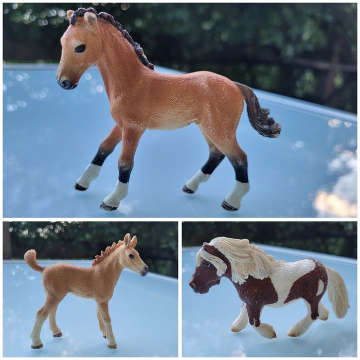 Lot de 3 Poulains Scheich : un beige, 1 brige et noir et 1 marron et blanc