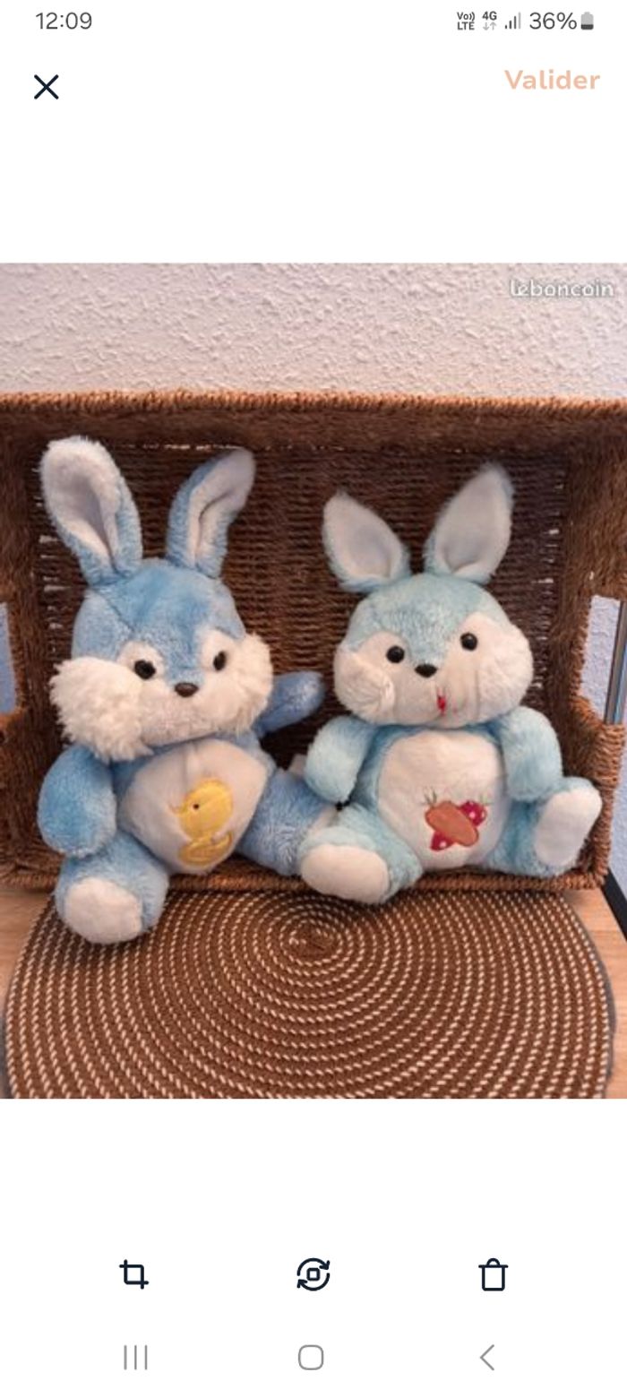 2 Peluches lapins nounours vintages 30cm