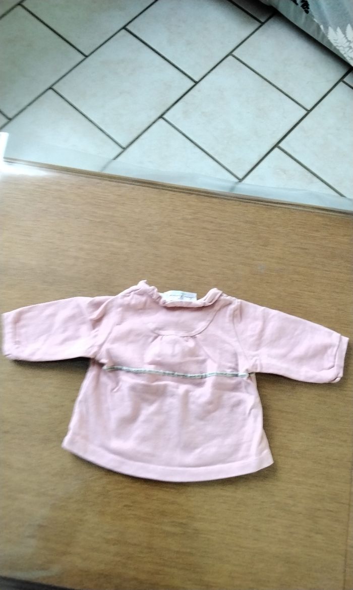 Polo manches longues , rose motif de fleurs , Pommes Framboise , 3M , 62cm - photo numéro 2