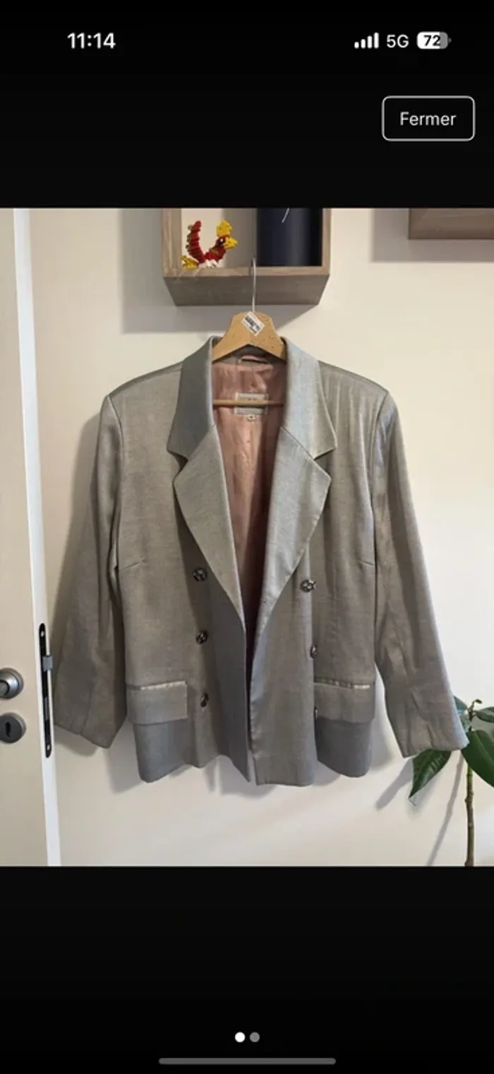 Blazer satiné gris vintage - photo numéro 2