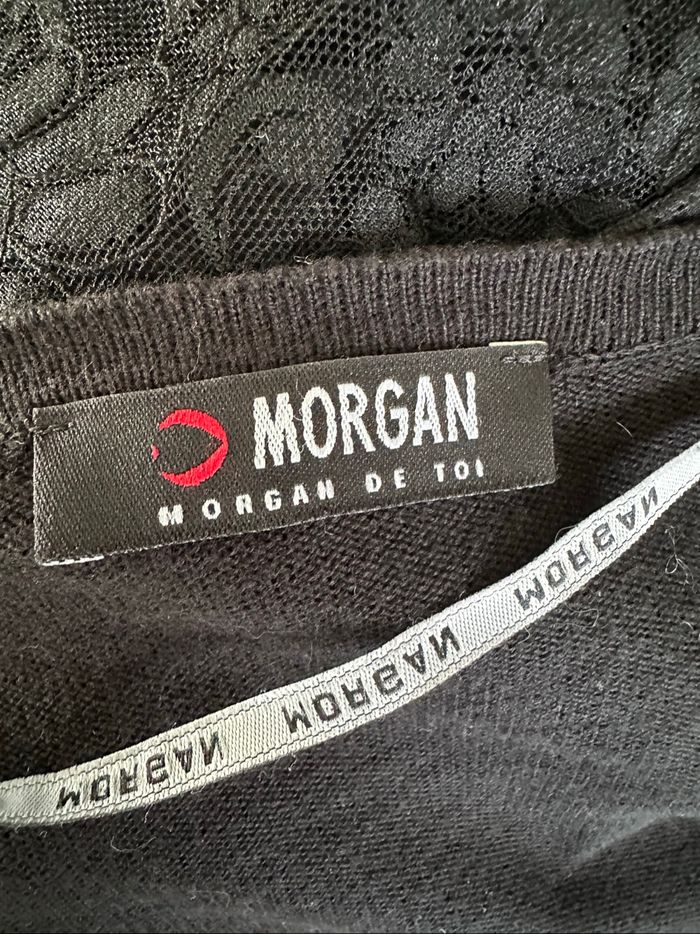 Cardigan blouse noir et argenté clous mesh dentelle Morgan T38 M - photo numéro 6