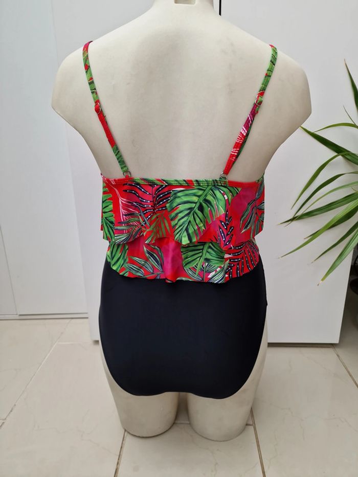Tankini Taille Haute Maillot De Bain 2 Pieces Jungle Noir Rouge Rose Vert Volants Taille XL 44 - photo numéro 9