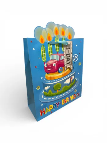 Sac cadeau joyeux anniversaire motif Voiture pailleté 30,5 x 41,5 x 12,5 cm NEUF