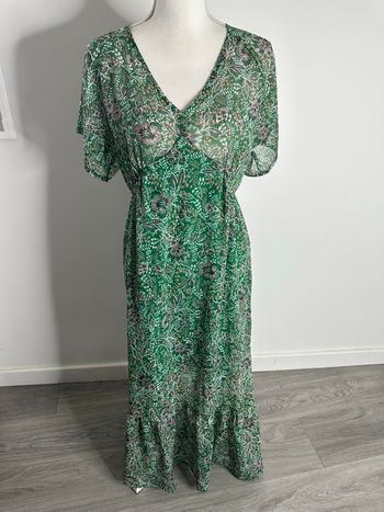 Robe longue à fleurs verte et multicolore IKKS T36 S