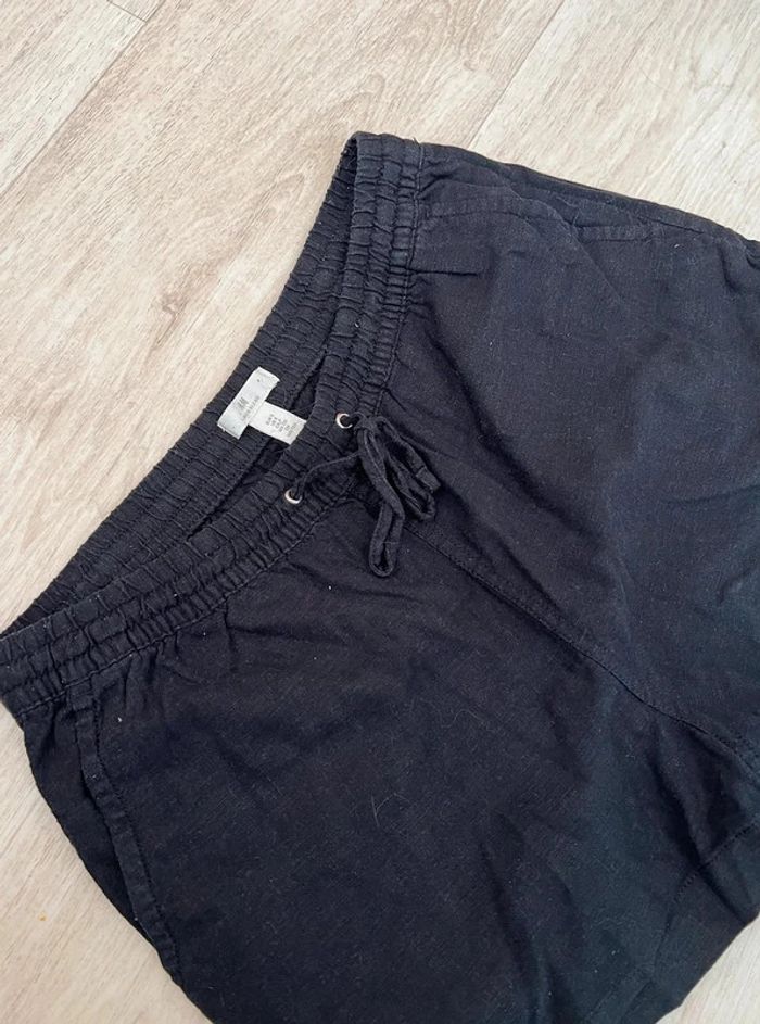 Short noir femme en lin H&M Linen Blend taille élastique - photo numéro 2
