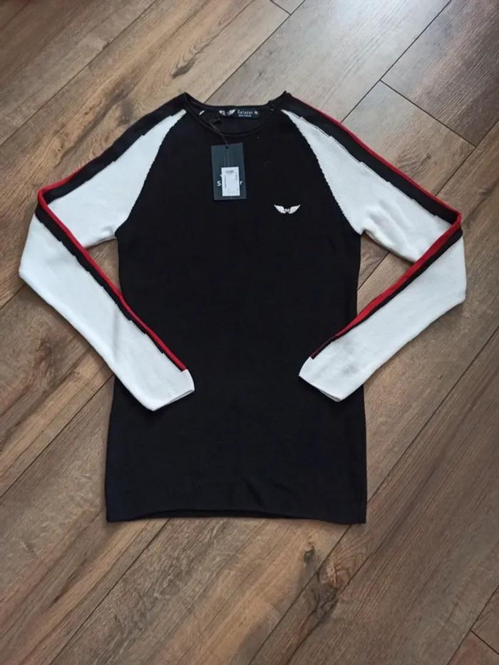 Pull uni noir et blanc manches longues barbossa XL