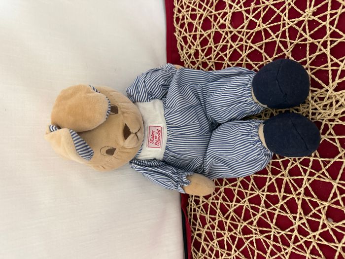 Peluche lapin TARTINE ET CHOCOLAT marron bleu rayé 40 cm - photo numéro 2