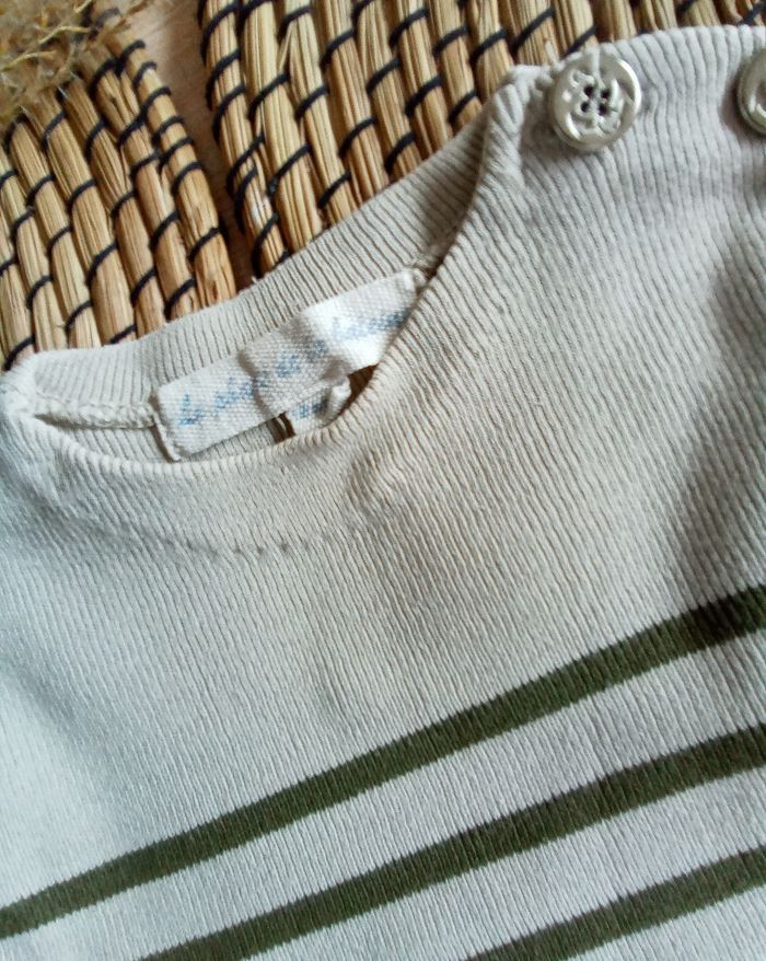 Pull rayé kaki/beige Le phare de la baleine taille 18 mois - photo numéro 2