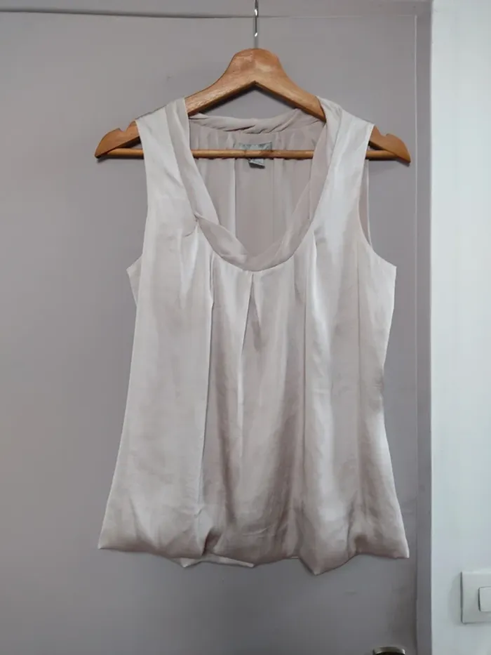 Haut sans manches femme effet soie crème H&M 36 S TBE