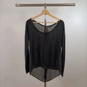 Haut noir transparent GUESS en voile léger taille XS col rond dos zippé A1500