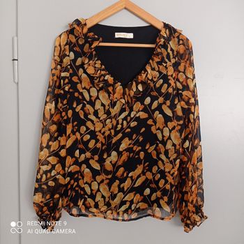 Blouse noire à fleurs ocre t40