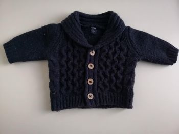 Lot de 2 gilets col châle en maille tricot (1 bleu marine et 1 gris) 1 mois Kiabi