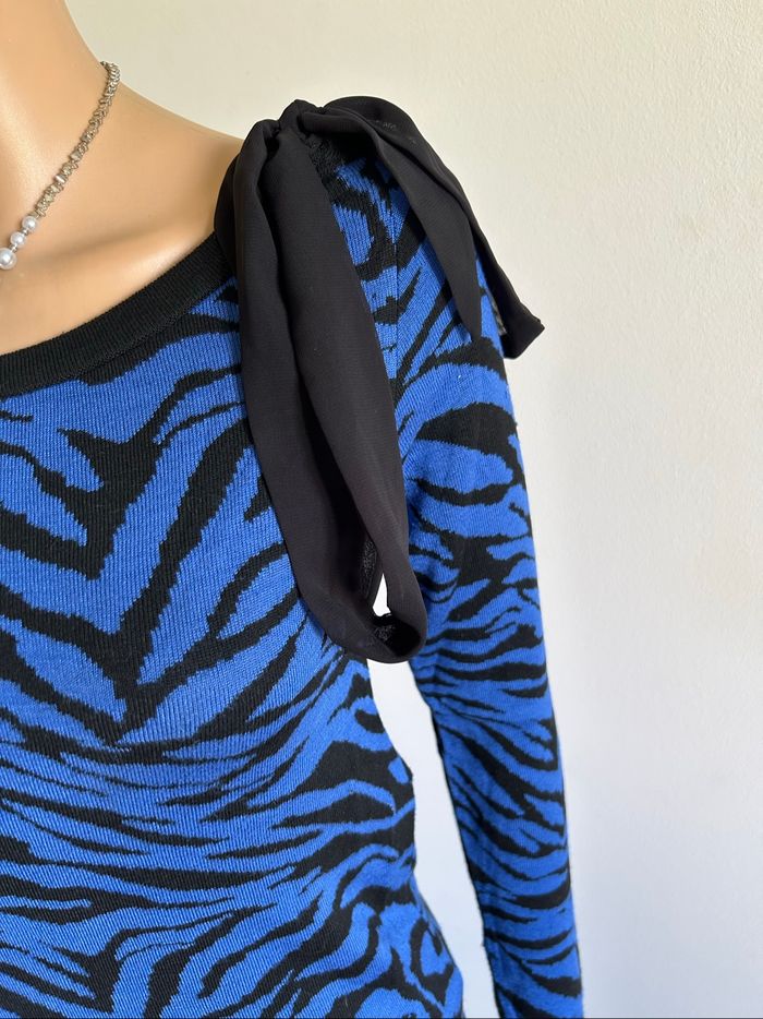 Pull bleu et noir à manches longues Naf Naf taille XS TBE - photo numéro 4