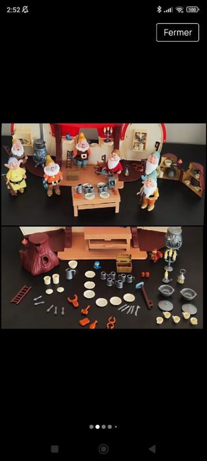 Lot complet maison chaumière blanche neige et les 7 nains poupées collection nombreux accessoires