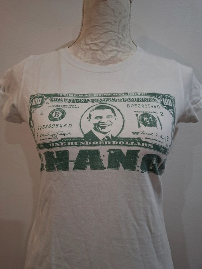 Tee shirt blanc vert Obama états unis Amérique usa fanshirt taille M 38 - photo numéro 5