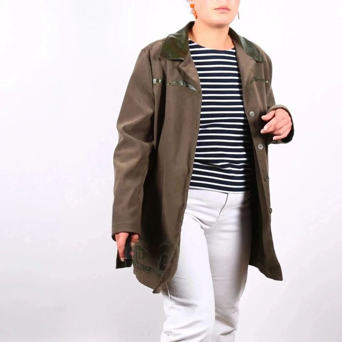 Sur chemise/petite veste vintage 90's Tilber en faux suède peau de pêche motif western (#240619)