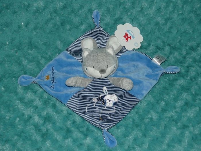 Doudou plat renard déguisé lapin bleu gris Nicotoy 🦊Neuf