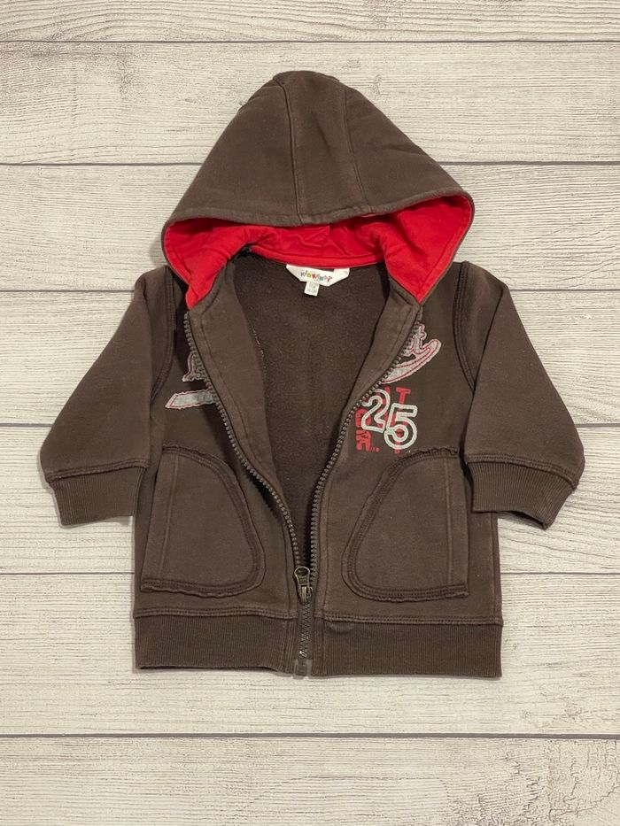 Kiabi - Sweat zippé - marron et rouge - 12 mois