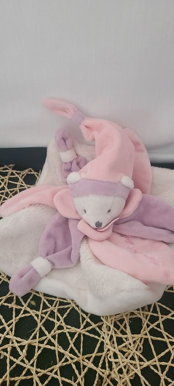 Doudou et compagnie plat ours blanc rose parme Collector J'aime mon doudou