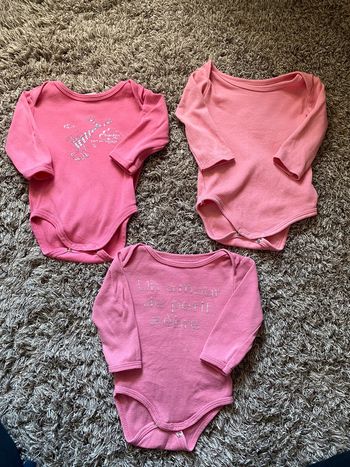Lot 3 bodies rose, fille 3 mois, manches longues