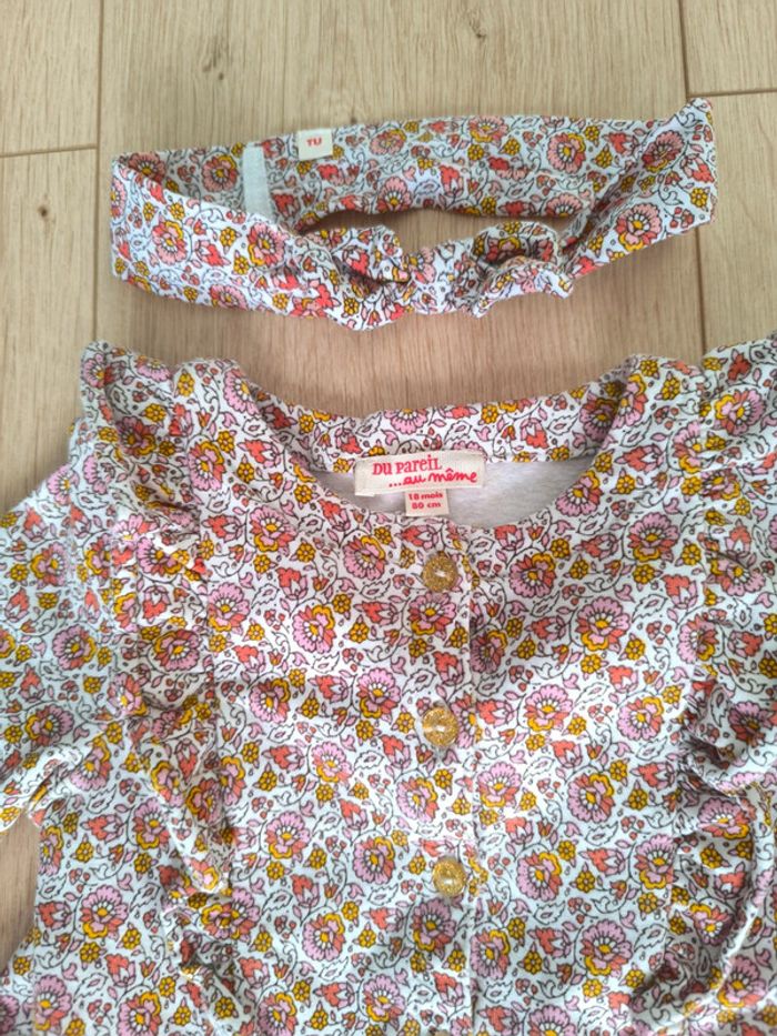 Ensemble hiver tunique fleurie + legging jaune molletonnés et bandeau fille DPAM - 18 mois - 80cm - photo numéro 2