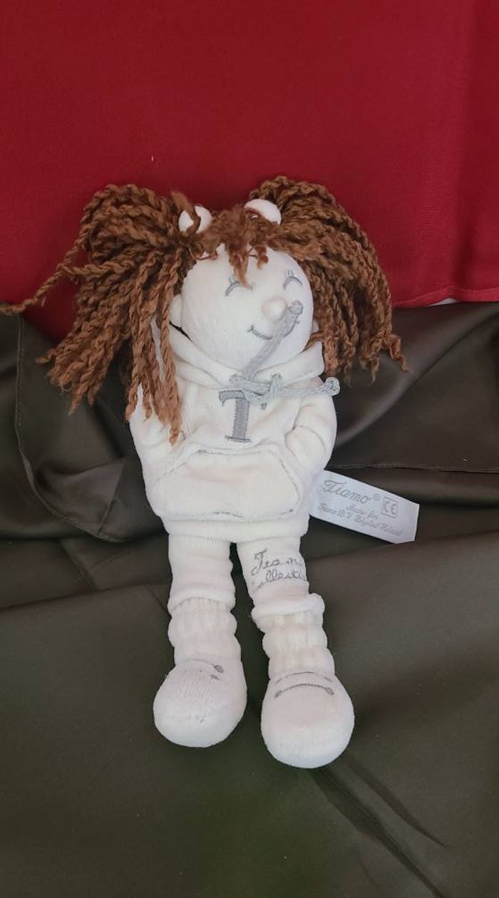 Doudou poupée blanc gris nattes TIAMO COLLECTION - photo numéro 4
