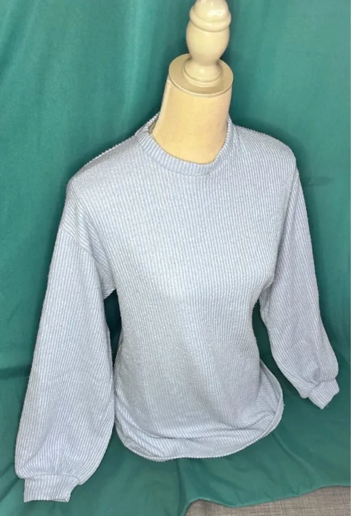 💕 pull pilou pilou bleu clair côtelé taille 34 XS #bershka