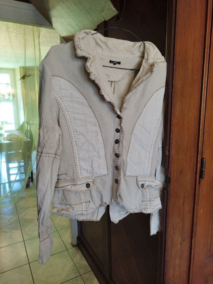 Veste beige patchwork vintage y2k L/40 blazer - photo numéro 3