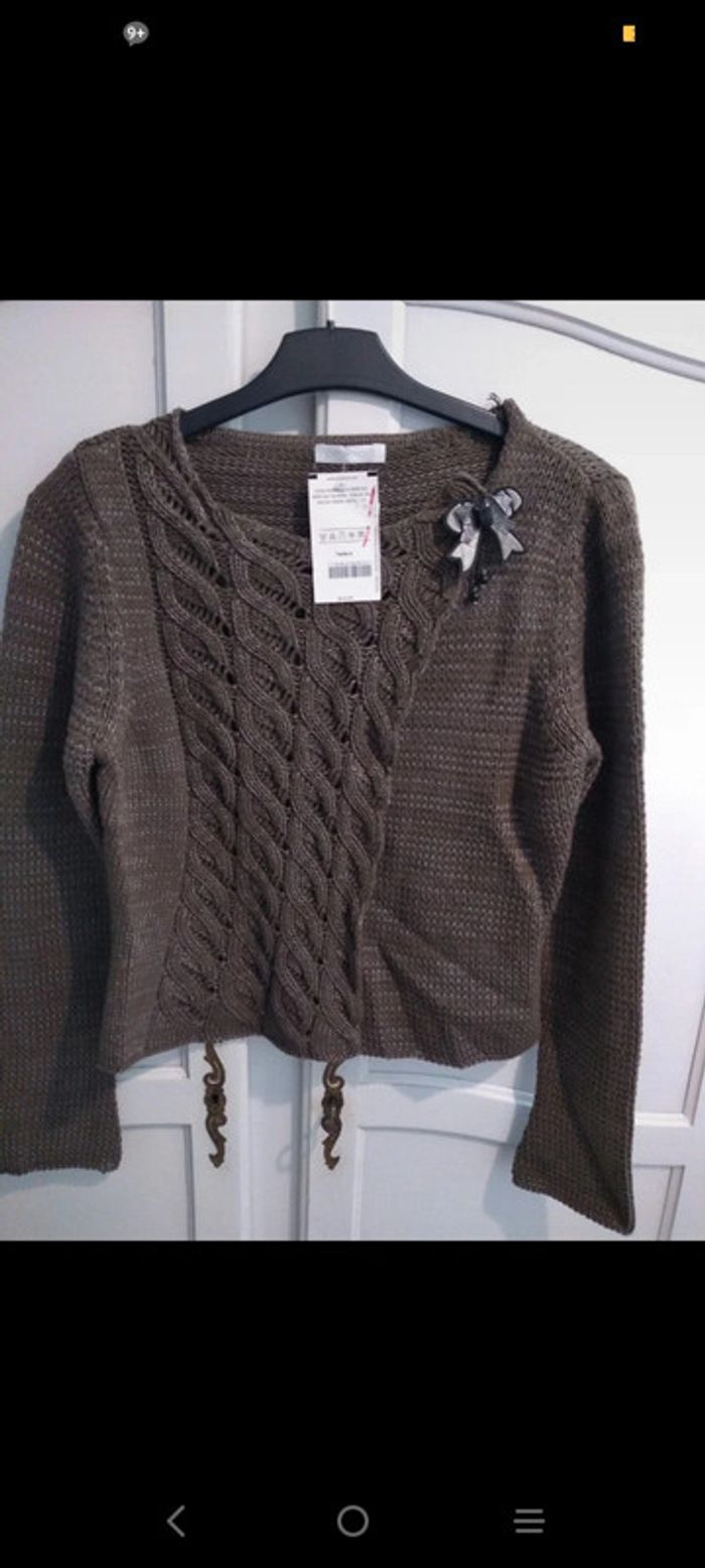 pull Promod neuf gris vert torsadé taille 38/40