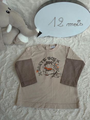 Tee shirt chemise manches longues Garçon 12 mois Skate boy Kimbaloo 100% coton