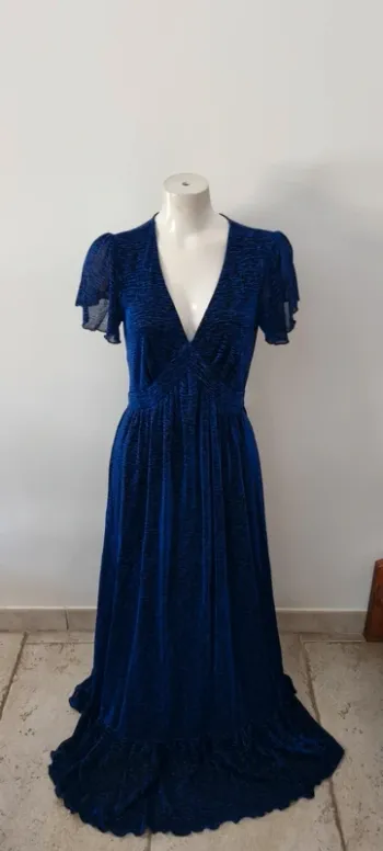 Robe longue maille lurex bleu marine 38 naf naf