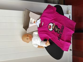 T-shirt fille manches courtes – 6 ans – motif sequins singe – fuchsia multicolore