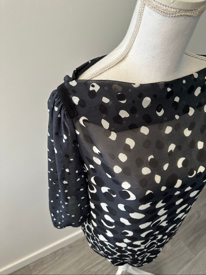 Blouse bariolée grise noire et blanche Y2K T38 M - photo numéro 2