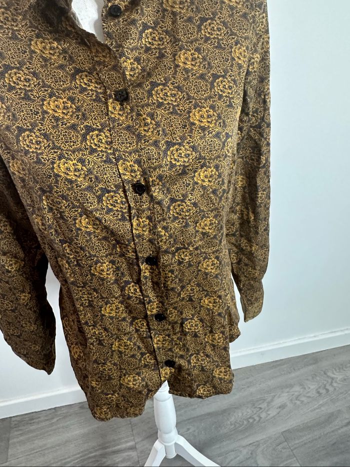 Chemisier à fleurs baroque jaune moutarde et noir Madeleine T40 L - photo numéro 3