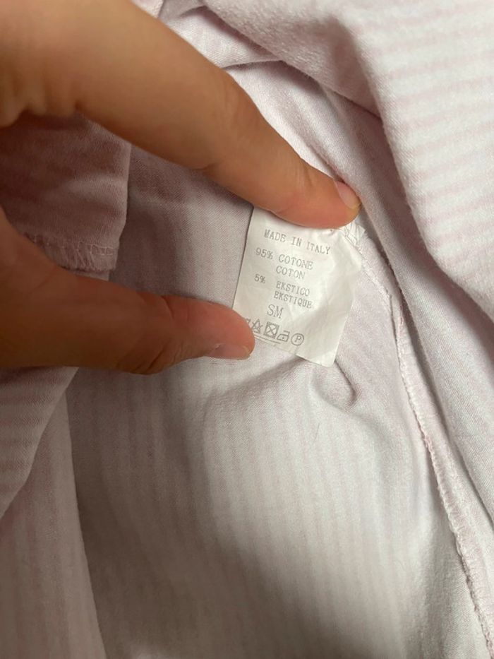 T-shirt épaule nue blanc rayé rose clair broderie - photo numéro 4