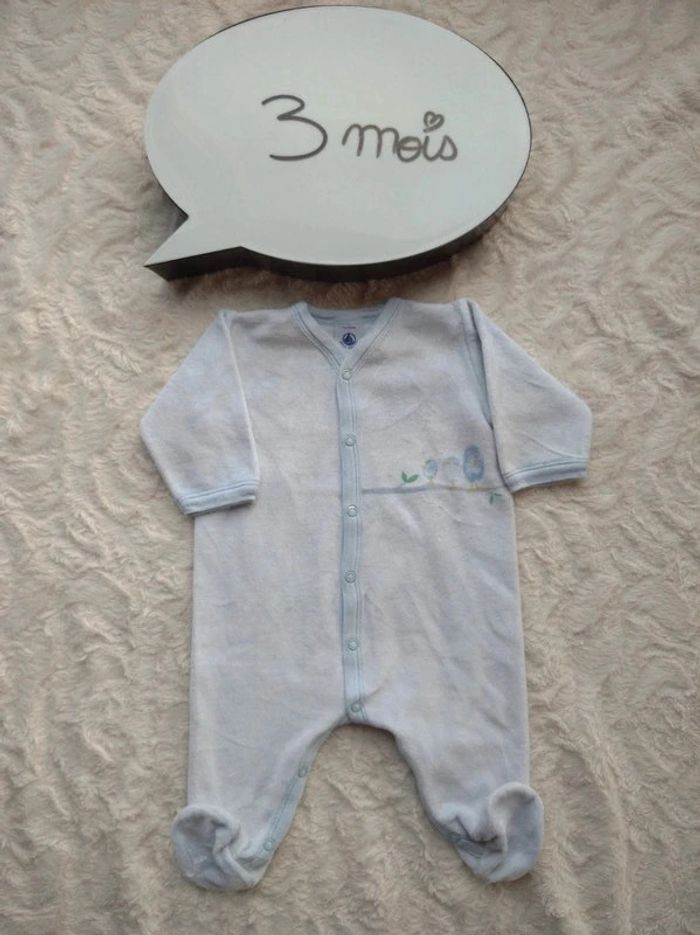 Pyjama grenouillère velours Mixte 3 mois Oiseau Petit bateau