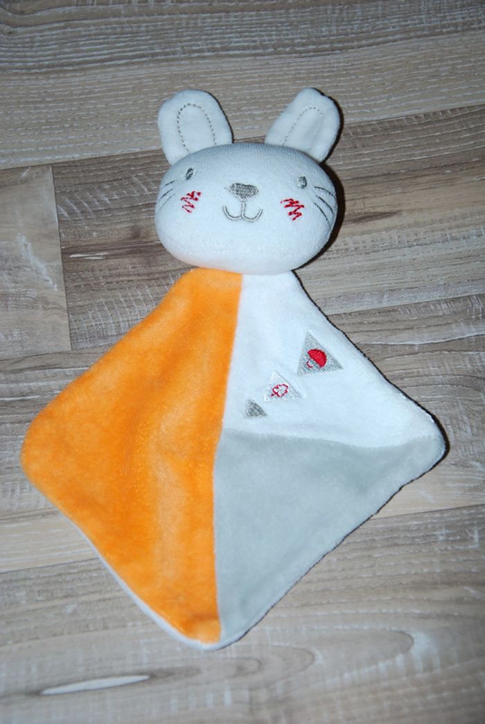 Doudou Lapin plat Siplec orange gris