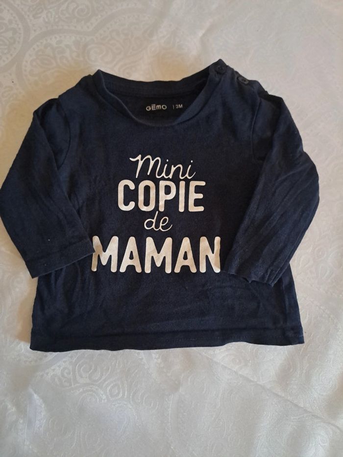 Lot de 4 Tee-shirt manches longues à message Rouge blanc et marine 100%coton 3mois - photo numéro 6