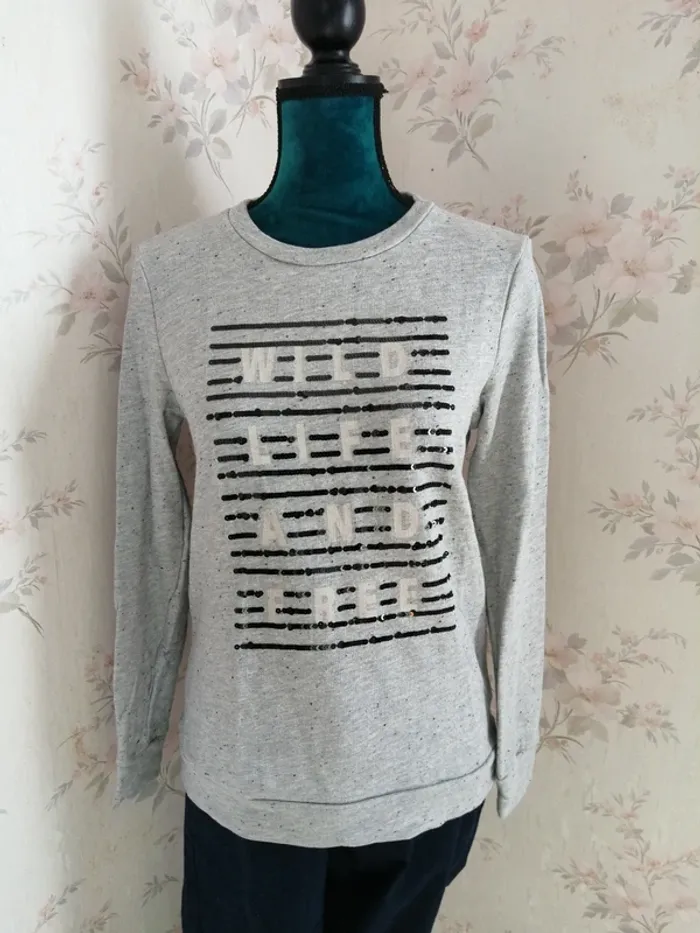 Sweat gris à message wild life and free et sequins noirs / kiabi / (M) - photo numéro 3