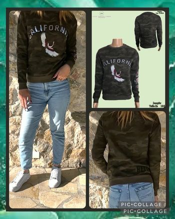 🪖 Jennyfer – Sweat camouflage kaki  California avec grue brodée – Taille xs SOLDe -50% 🪖