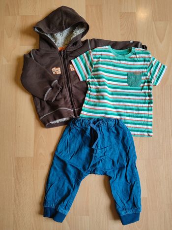 Lot ensemble Jeans souple + t-shirt manches courtes + sweat zippé à capuche en 6M