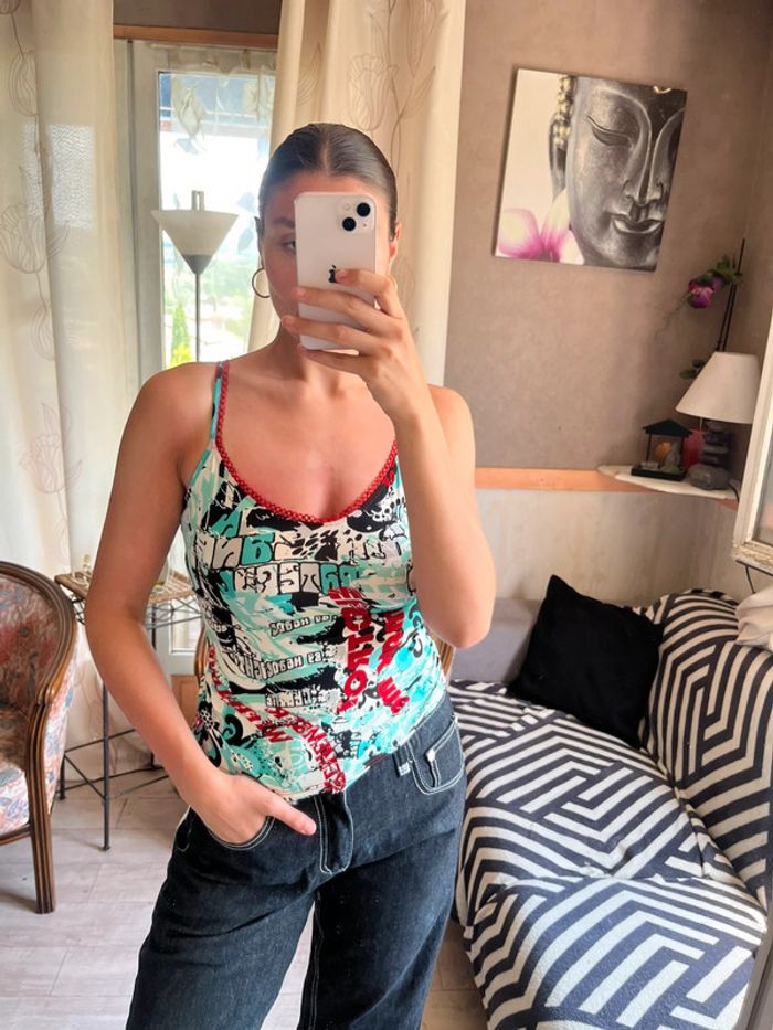 Top débardeur coquette dentelle y2k 2000yer grunge bohème champêtre