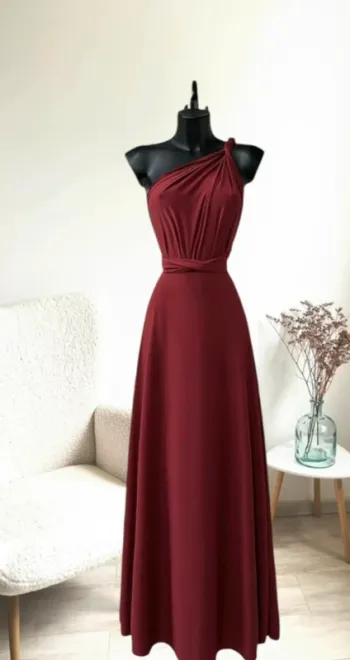 Magnifique robe couleur bordeaux dos nu multiples positions