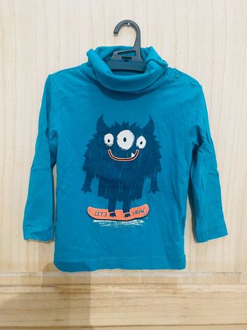 Sous pull kiabi bleu vert motif monstre taille 3 ans