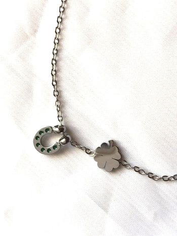 Collier Pendentif Fer Cheval Trèfle 4 Feuilles Chance Bijou Argenté Fantaisie Hommes Femmes