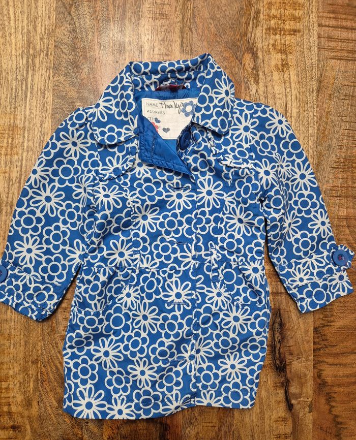 Trench parka 2 3 ans fleuri bleu - photo numéro 5