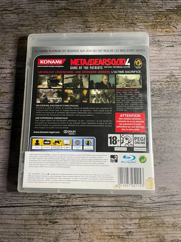 Metal Gear Solid 4 Guns of Patriots - Jeu PS3 Complet Version française Platinum PAL sony - photo numéro 2