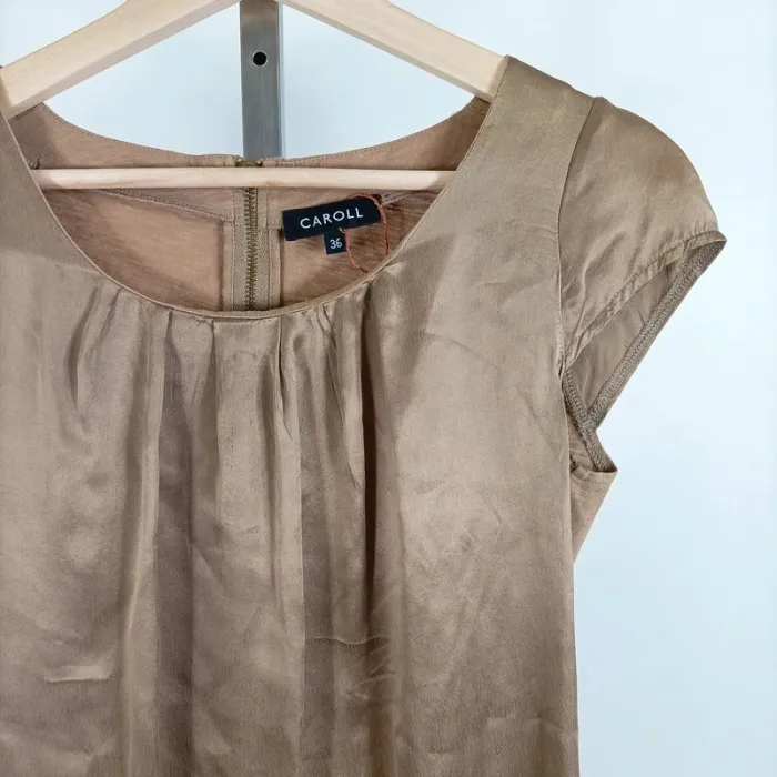 Top satin/100%coton beige - Caroll - Taille 36 - Détails soie A529 - photo numéro 2